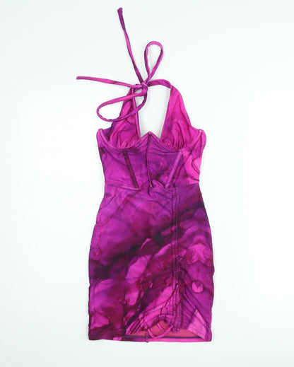Sodah London Women’s Pink Tie Dye Bodycon Halter Mini Dress Size 8