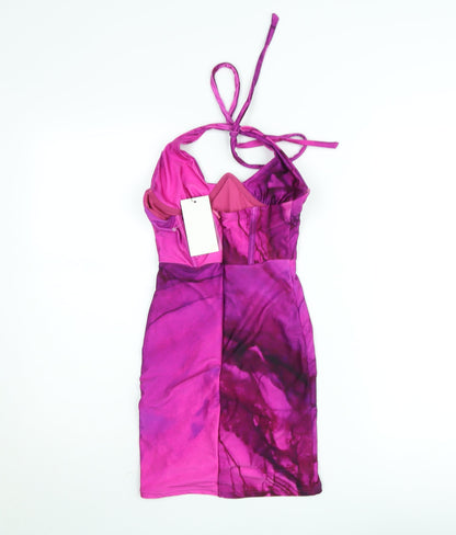 Sodah London Women’s Pink Tie Dye Bodycon Halter Mini Dress Size 8
