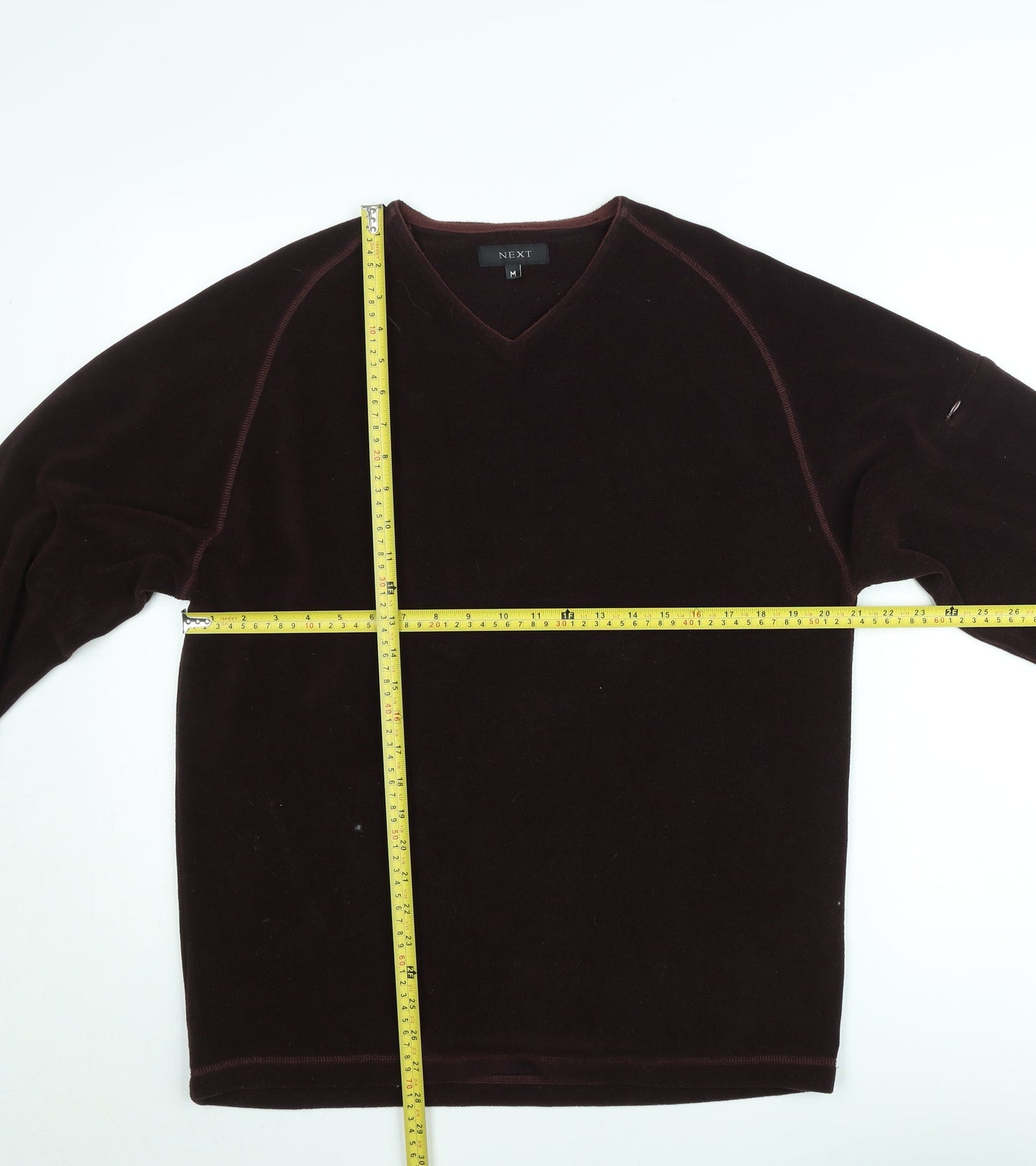 Next Men's Brown V-Neck Velvet Pullover Jumper Size M