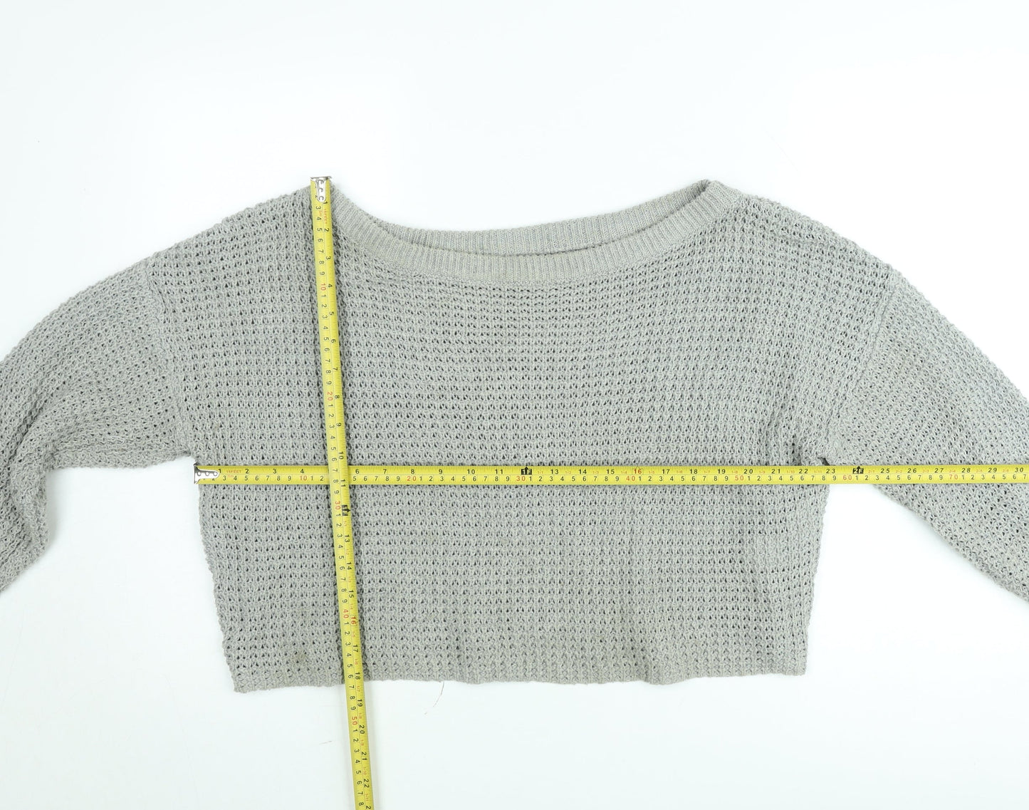 Missguided Women’s Grey Open-Knit Boat Neck Pullover Jumper Size 10/12