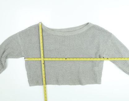 Missguided Women’s Grey Open-Knit Boat Neck Pullover Jumper Size 10/12