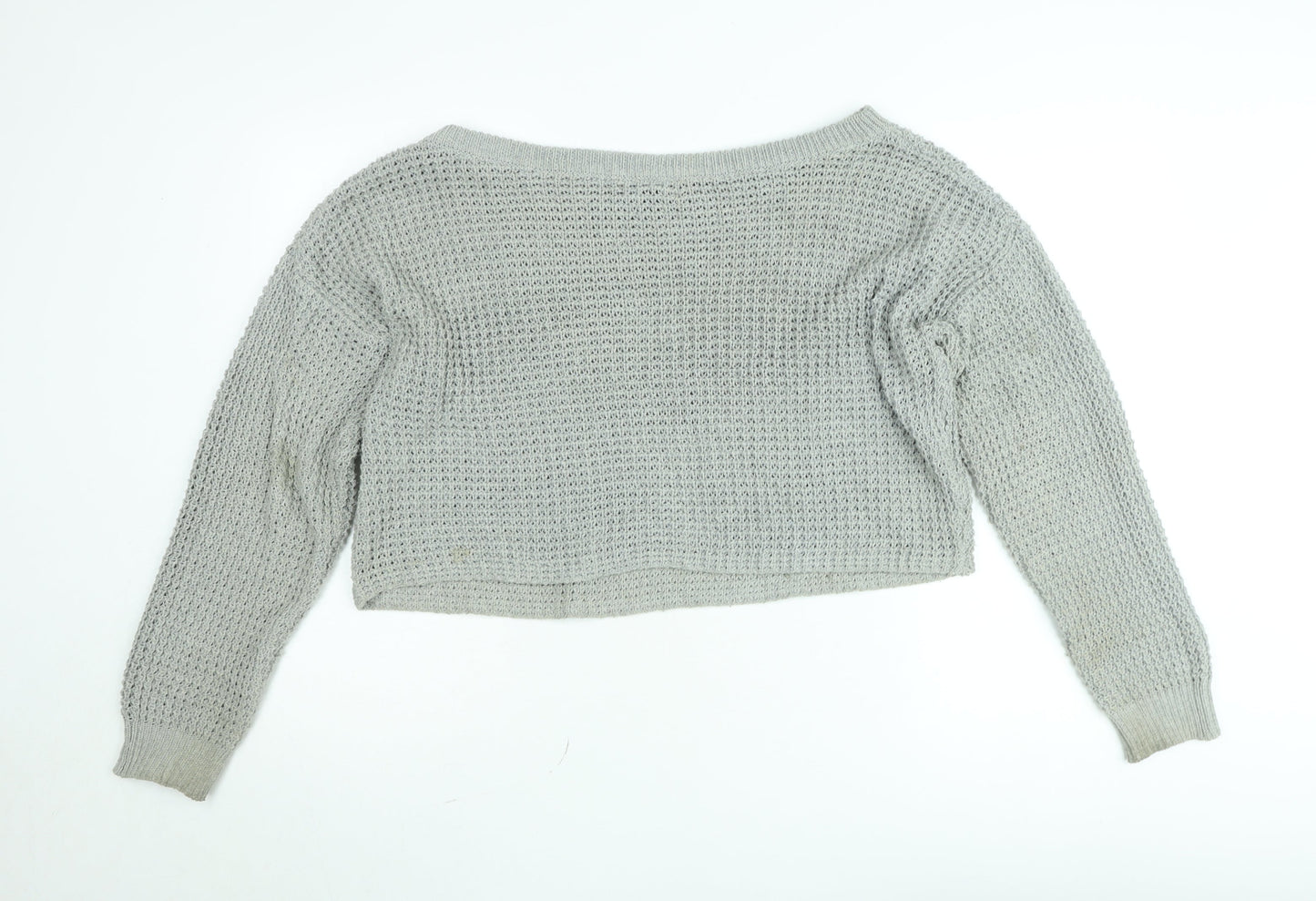 Missguided Women’s Grey Open-Knit Boat Neck Pullover Jumper Size 10/12