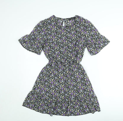 PrettyLittleThing Women's Multicoloured Floral Skater Dress Size 8