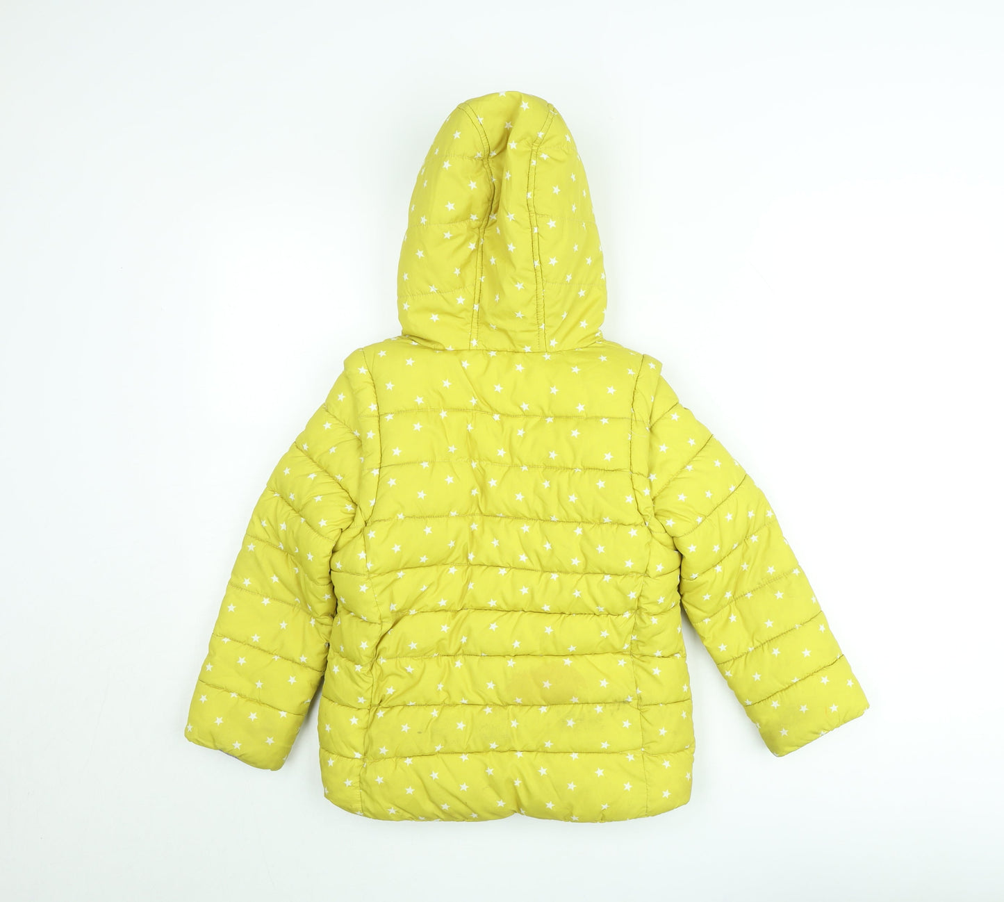 Joules Girls Yellow Star Print Hooded Puffer Jacket 6-7 Years Lined Winter Coat