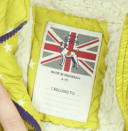 Joules Girls Yellow Star Print Hooded Puffer Jacket 6-7 Years Lined Winter Coat