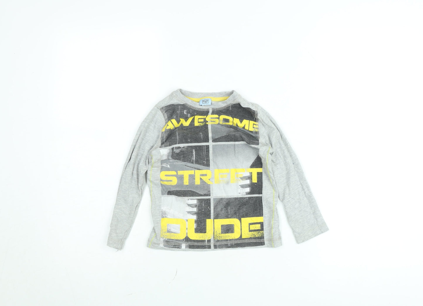 F&F Boys Grey Long Sleeve 'Awesome Street Dude' Graphic T-Shirt 5-6 Years