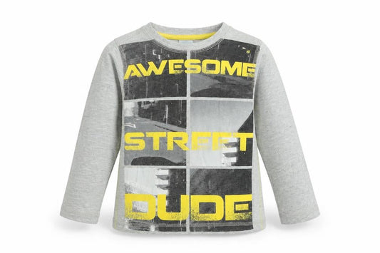 F&F Boys Grey Long Sleeve 'Awesome Street Dude' Graphic T-Shirt 5-6 Years