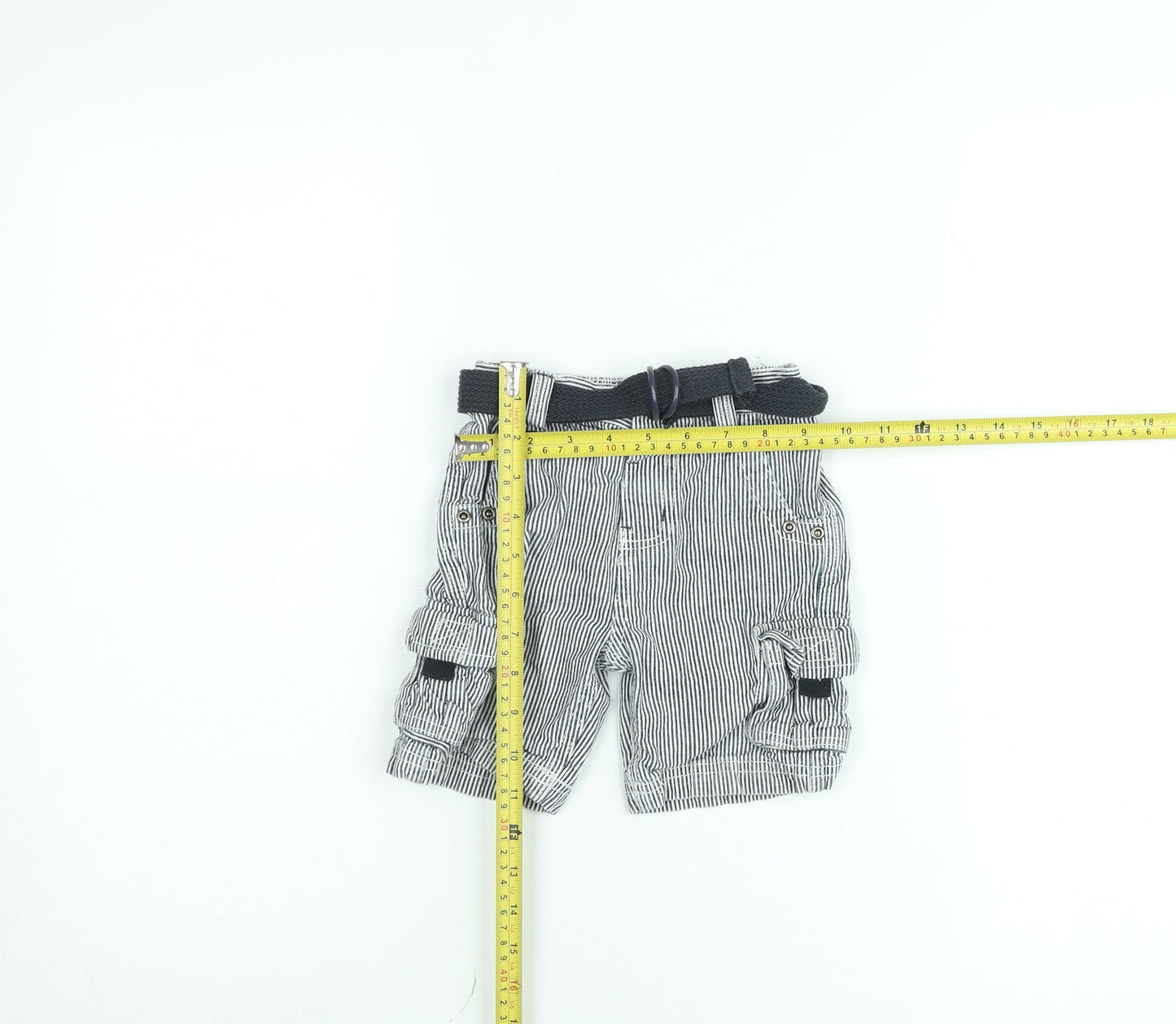 Early Days Boys Grey Striped Cargo Shorts with Belt Size 12-18 Months