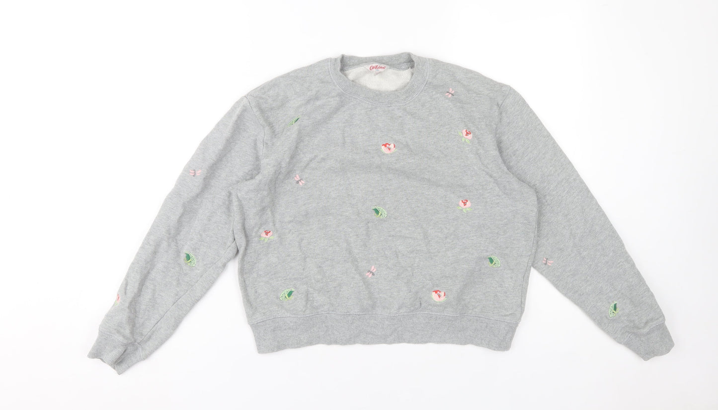 Cath Kidston Women's Grey Floral Embroidered Pullover Sweatshirt S