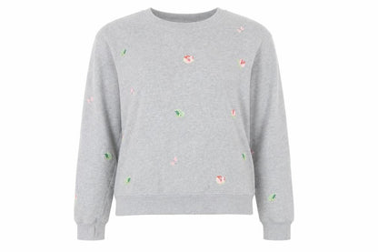 Front view of Cath Kidston Women's Grey Floral Embroidered Pullover Sweatshirt S
