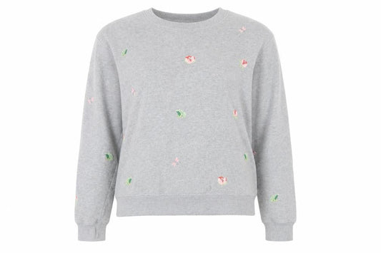 Front view of Cath Kidston Women's Grey Floral Embroidered Pullover Sweatshirt S