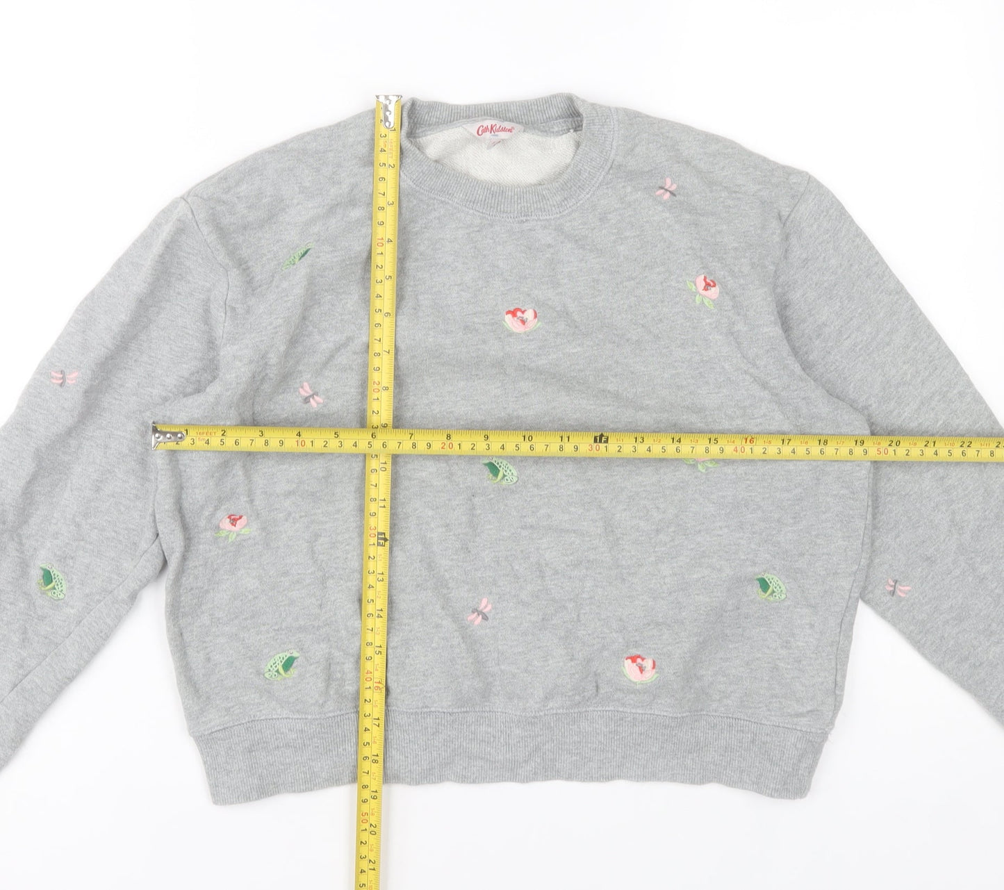 Cath Kidston Women's Grey Floral Embroidered Pullover Sweatshirt S