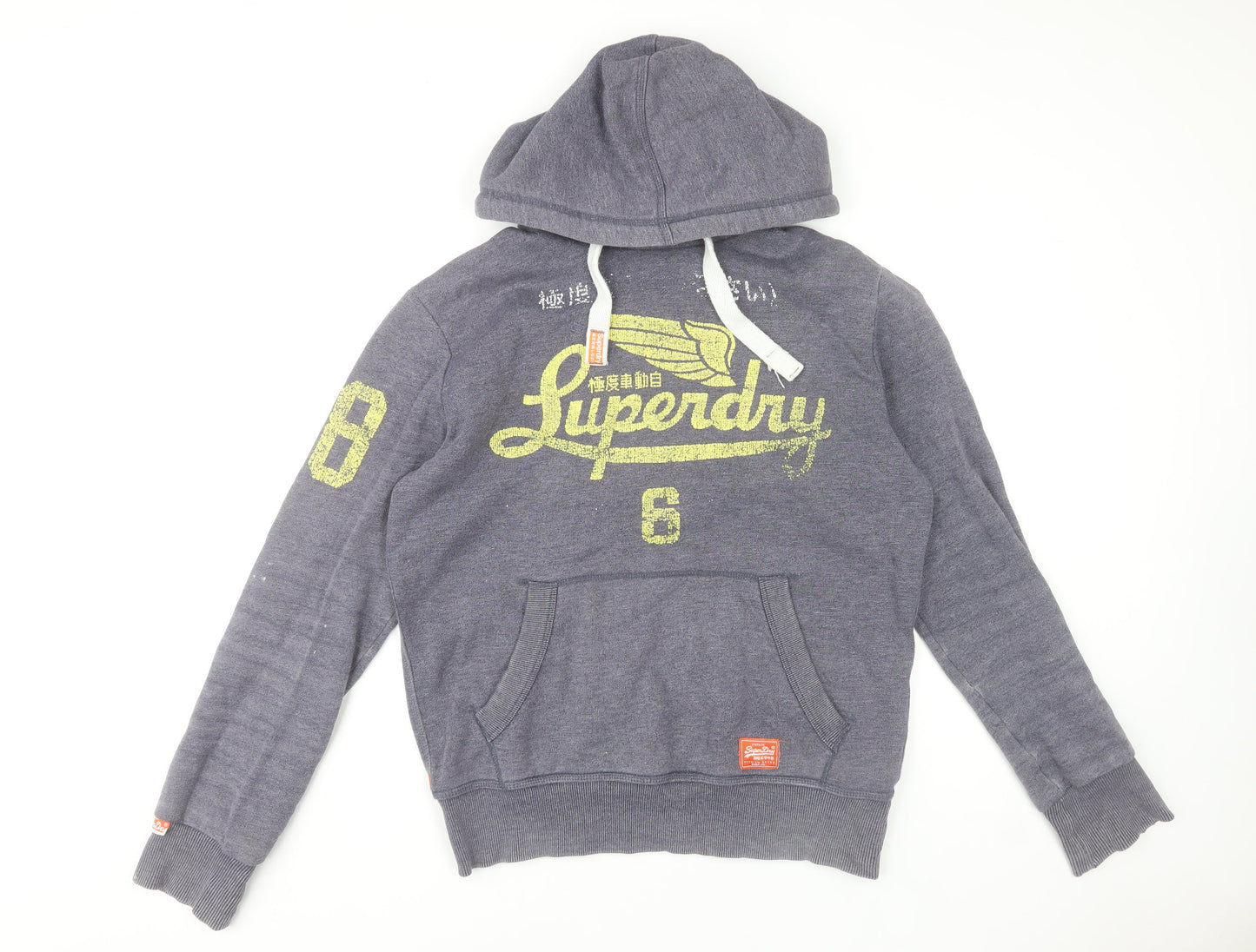 Superdry Men's Grey Pullover Hoodie Size M Vintage Graphic Sweatshirt