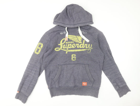 Superdry Men's Grey Pullover Hoodie Size M Vintage Graphic Sweatshirt