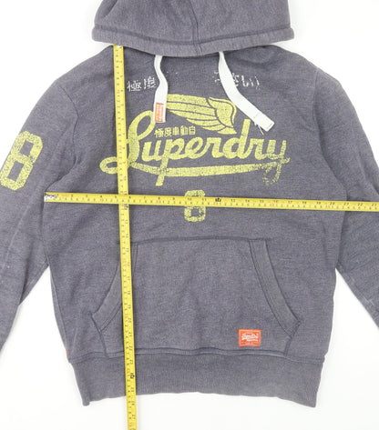 Superdry Men's Grey Pullover Hoodie Size M Vintage Graphic Sweatshirt