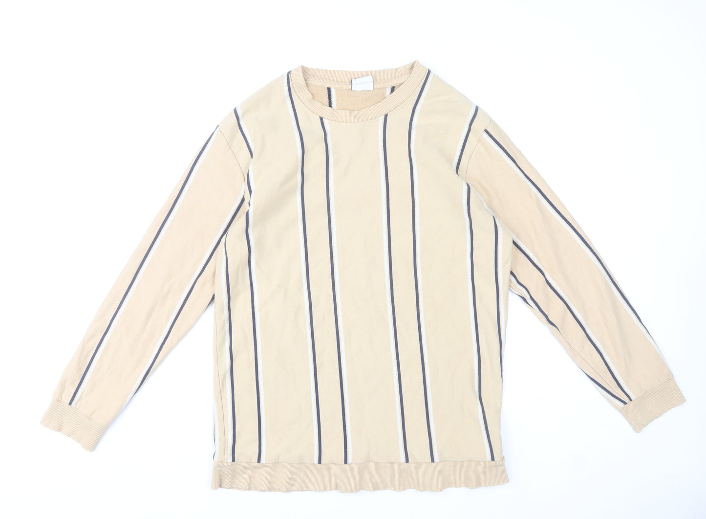 Zara Men's Beige Striped Long Sleeve Pullover Sweatshirt Size L