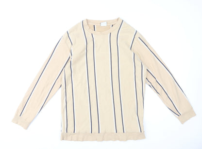 Zara Men's Beige Striped Long Sleeve Pullover Sweatshirt Size L