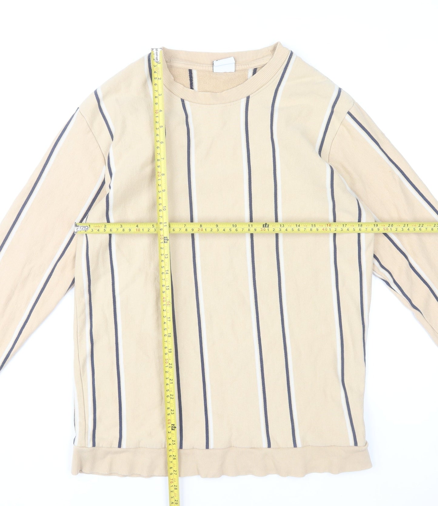 Zara Men's Beige Striped Long Sleeve Pullover Sweatshirt Size L
