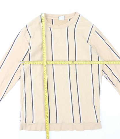 Zara Men's Beige Striped Long Sleeve Pullover Sweatshirt Size L