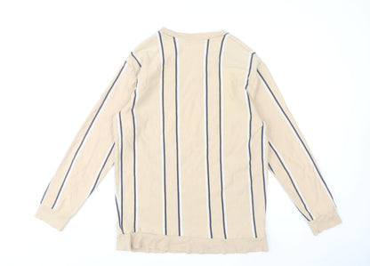 Zara Men's Beige Striped Long Sleeve Pullover Sweatshirt Size L