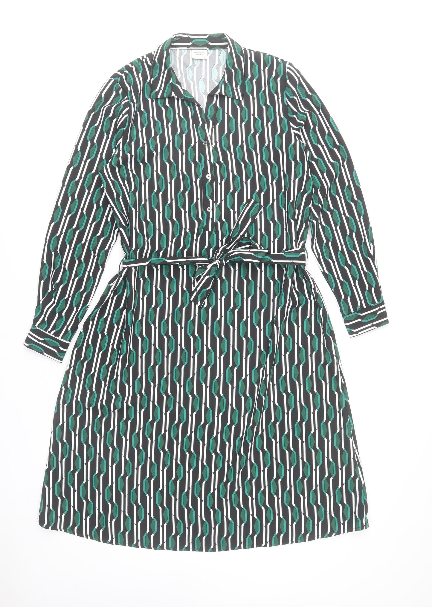Jacqueline de Yong Womens Green Geometric Shirt Dress Size 8