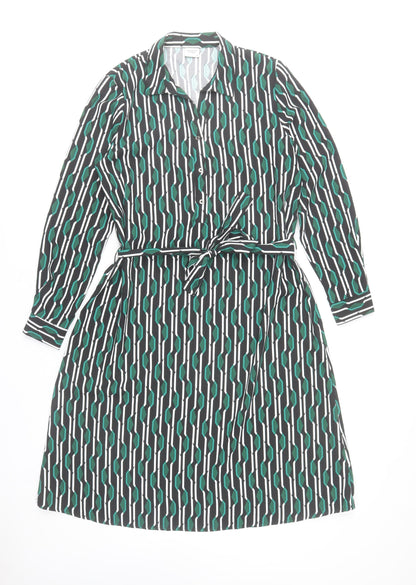 Jacqueline de Yong Womens Green Geometric Shirt Dress Size 8