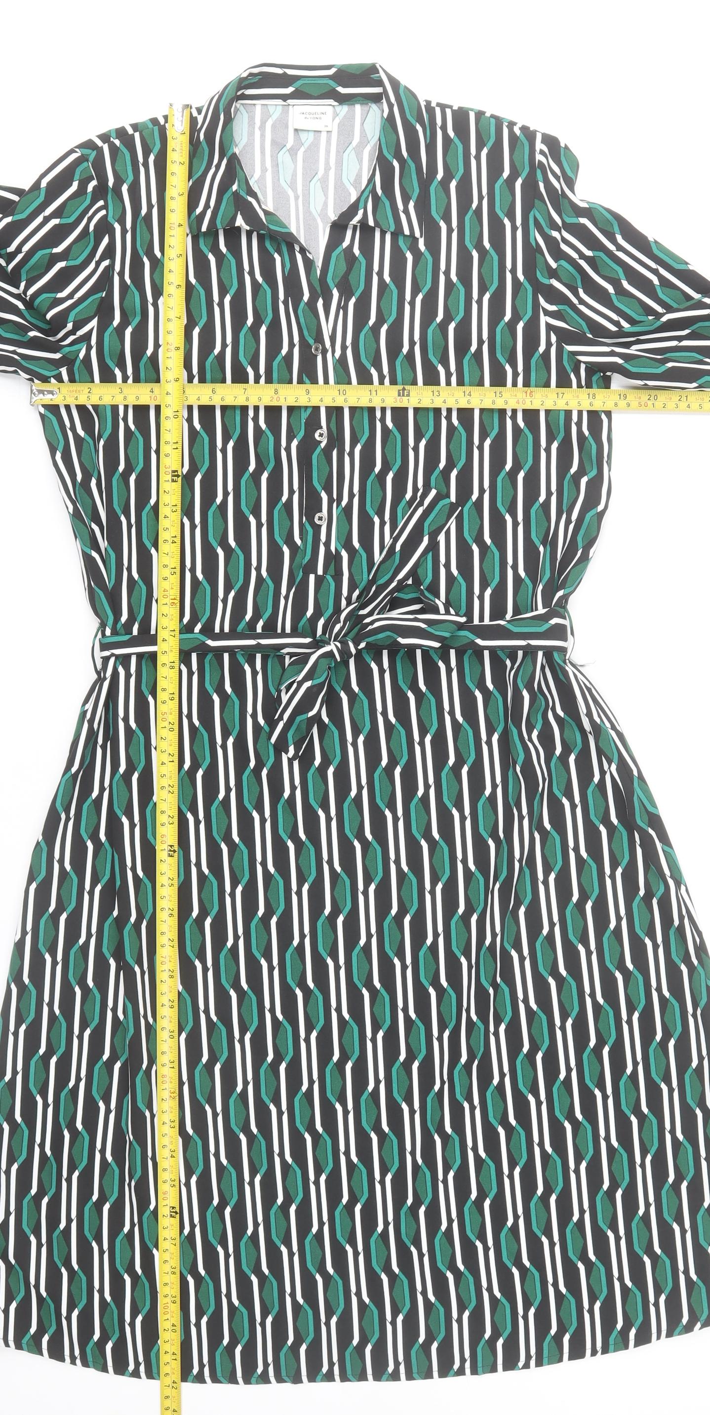 Jacqueline de Yong Womens Green Geometric Shirt Dress Size 8