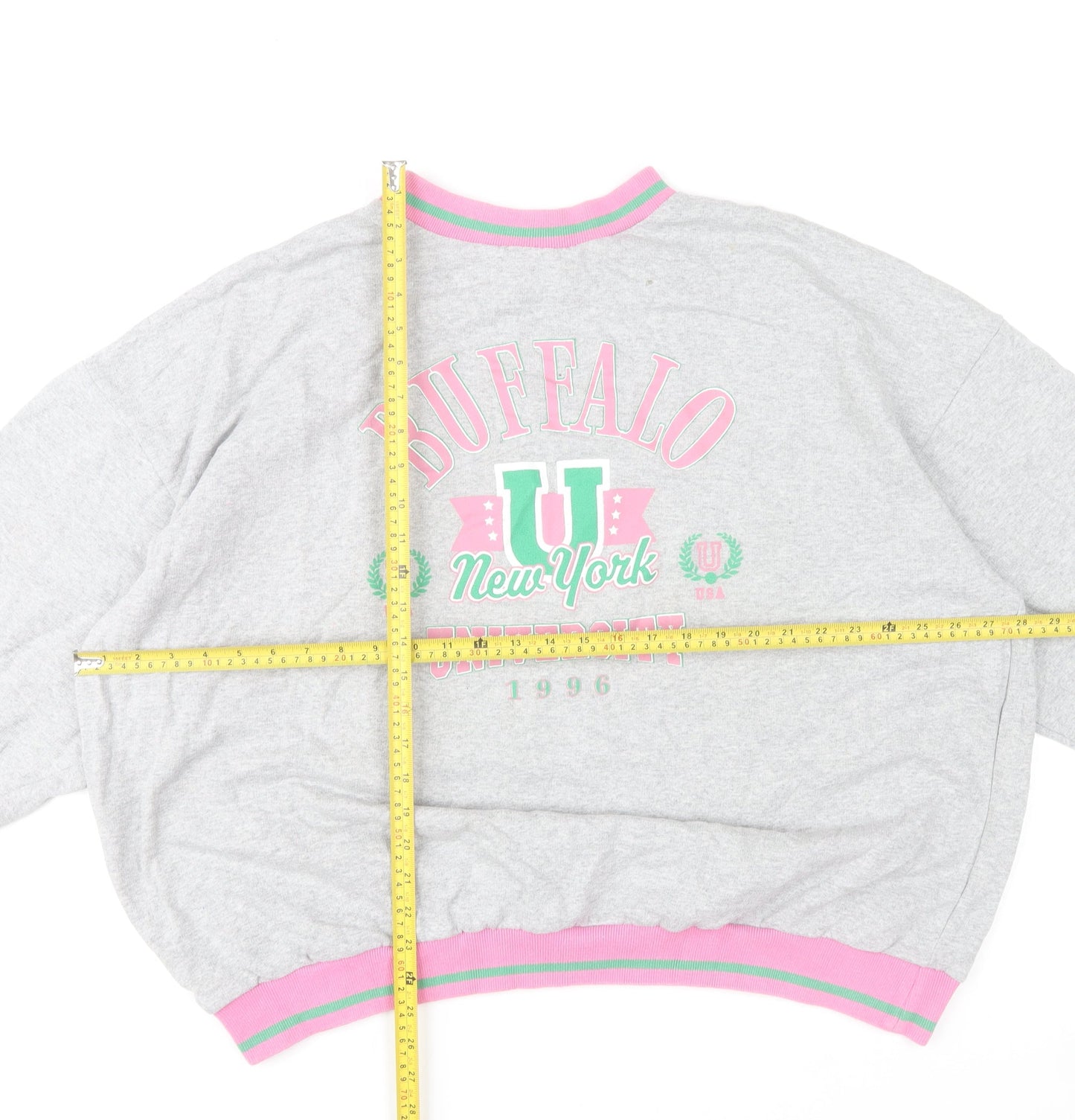 Boohoo Womens Grey Pink Buffalo New York Oversized Sweatshirt XL