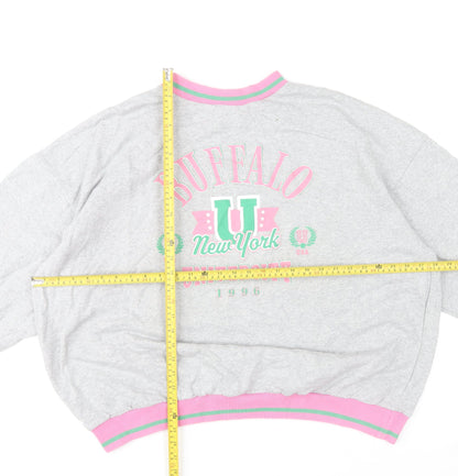 Boohoo Womens Grey Pink Buffalo New York Oversized Sweatshirt XL