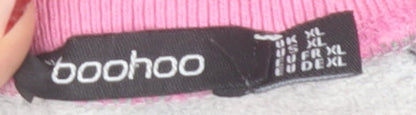 Boohoo Womens Grey Pink Buffalo New York Oversized Sweatshirt XL