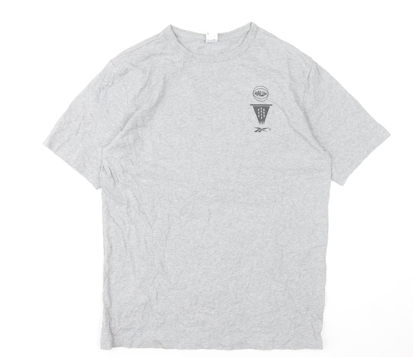 Reebok Men's Grey Graphic Print Crew Neck Short Sleeve T-Shirt Size S