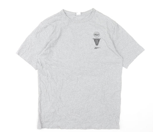 Reebok Men's Grey Graphic Print Crew Neck Short Sleeve T-Shirt Size S