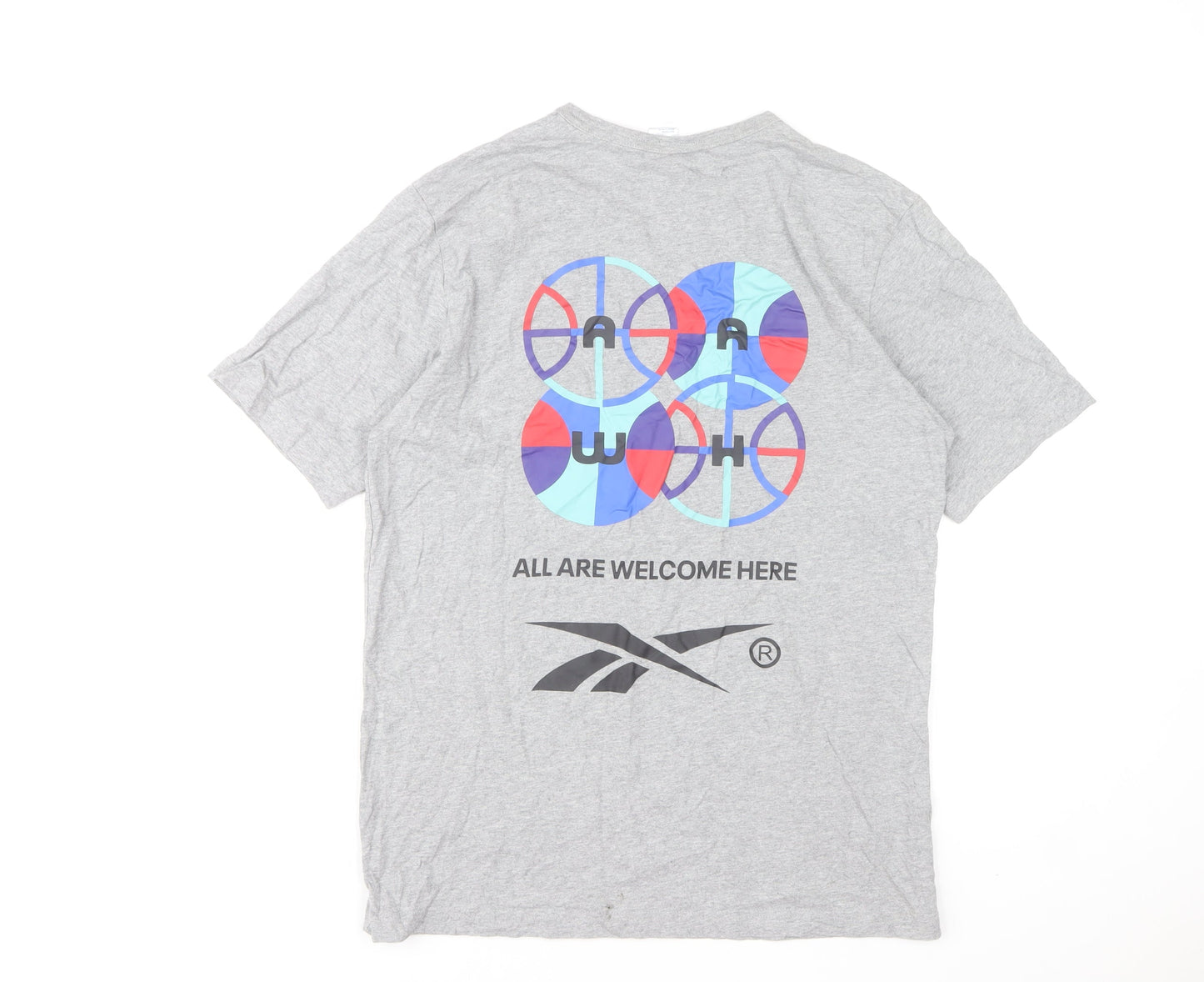 Reebok Men's Grey Graphic Print Crew Neck Short Sleeve T-Shirt Size S