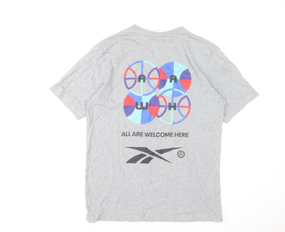 Reebok Men's Grey Graphic Print Crew Neck Short Sleeve T-Shirt Size S