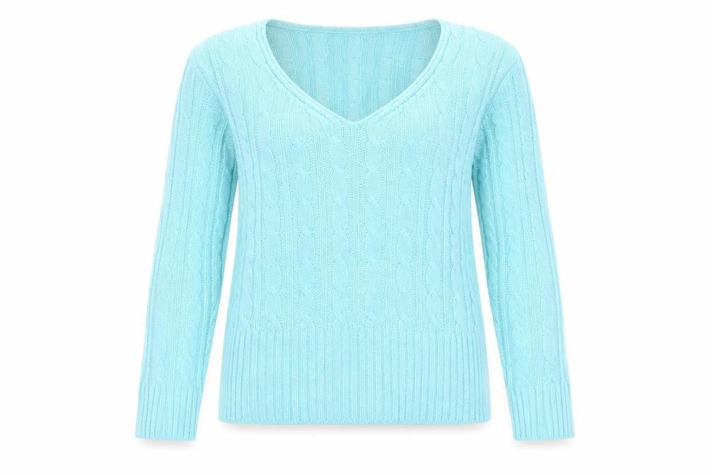 I Love Pulse Womens Blue Cable Knit V-Neck Pullover Jumper Size 4