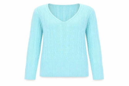 I Love Pulse Womens Blue Cable Knit V-Neck Pullover Jumper Size 4