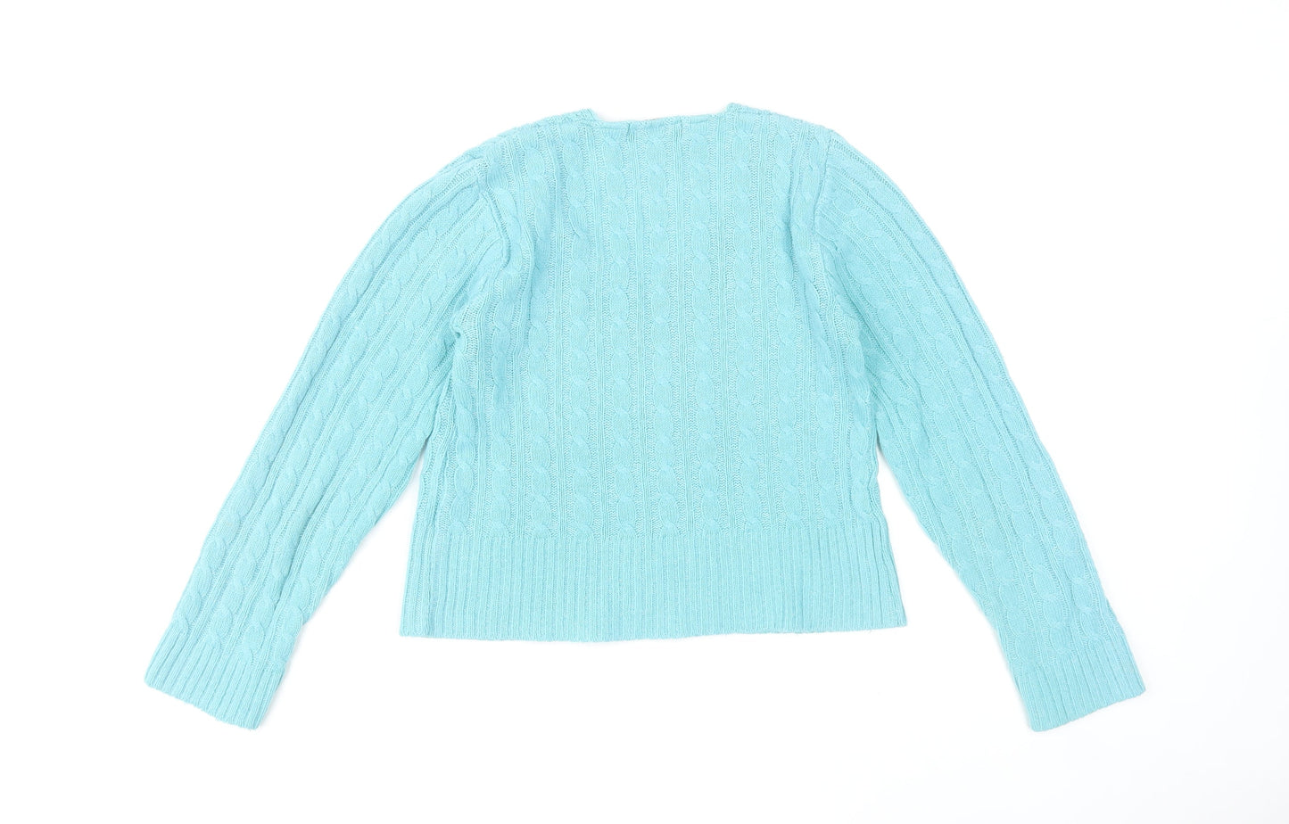 I Love Pulse Womens Blue Cable Knit V-Neck Pullover Jumper Size 4