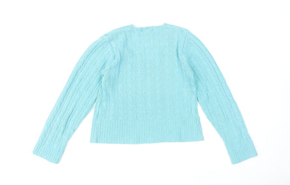 I Love Pulse Womens Blue Cable Knit V-Neck Pullover Jumper Size 4