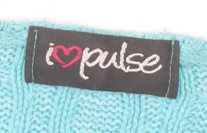 I Love Pulse Womens Blue Cable Knit V-Neck Pullover Jumper Size 4
