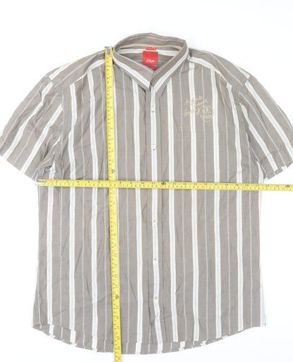 s.Oliver Men's Brown Striped Short Sleeve Button-Up Shirt L Regular Fit