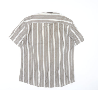 s.Oliver Men's Brown Striped Short Sleeve Button-Up Shirt L Regular Fit