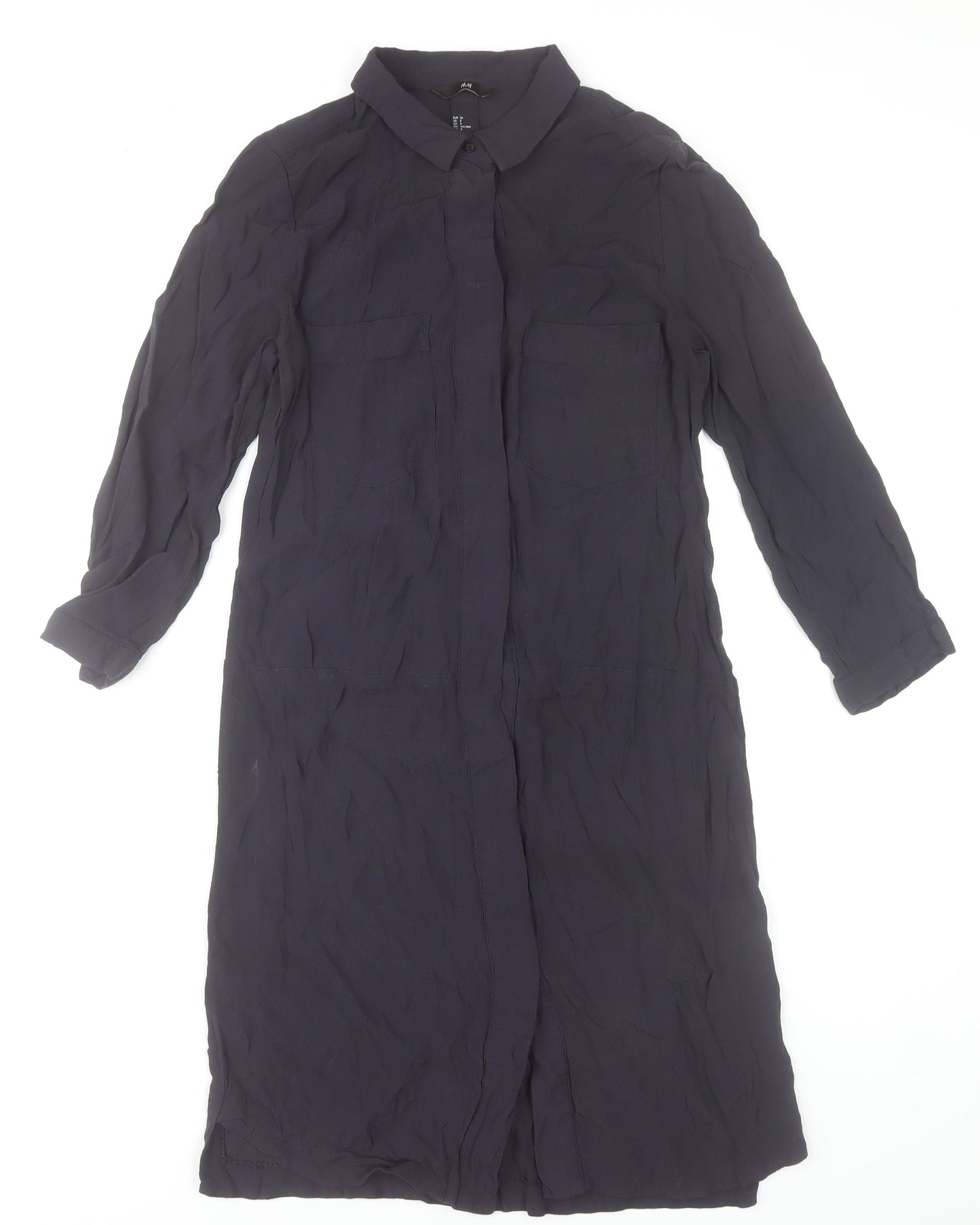 H&M Women’s Blue Long Sleeve Shirt Dress Size 10 Viscose