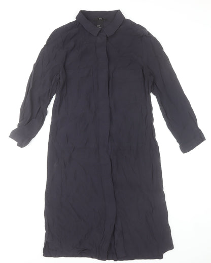 H&M Women’s Blue Long Sleeve Shirt Dress Size 10 Viscose