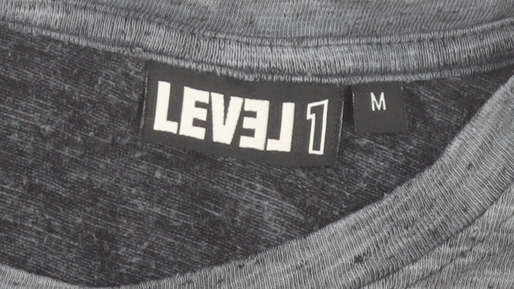 LEVEL 1 Men's Grey Crew Neck Short Sleeve Cotton T-Shirt Size M