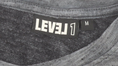 LEVEL 1 Men's Grey Crew Neck Short Sleeve Cotton T-Shirt Size M
