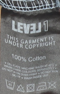 LEVEL 1 Men's Grey Crew Neck Short Sleeve Cotton T-Shirt Size M