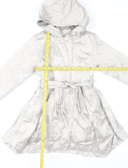 Barbara Farber Girls Grey Belted Hooded Trench Coat 8 Years