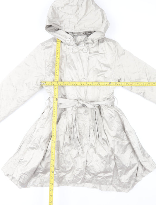 Barbara Farber Girls Grey Belted Hooded Trench Coat 8 Years
