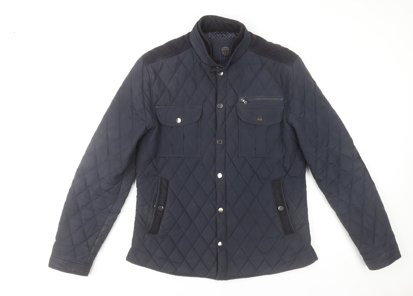 Izac Men's Navy Quilted Bomber Jacket L Polyester Casual Style