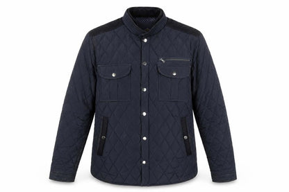 Front view of Izac Men's Navy Quilted Bomber Jacket L Polyester Casual Style